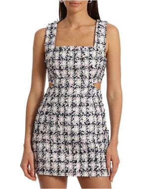 Avec Les Filles Pink, Black and White Tweed Cutout Mini Dress